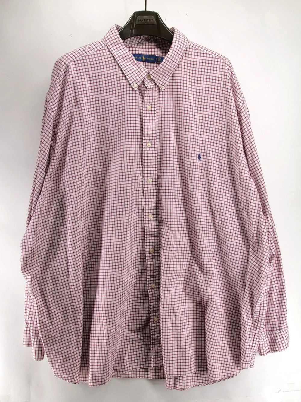 Polo Ralph Lauren Mens 6XB Red White Gingham Plaid Button Up Long Sleeve